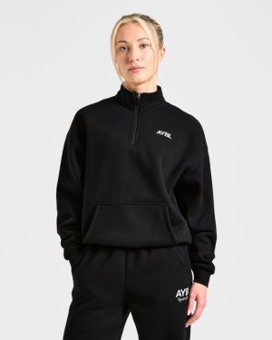 AYBL Sports Club Oversized 1/4 Zip Pullover - Black/White