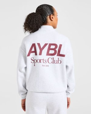 AYBL Sports Club Oversized 1/4 Zip Pullover - Grey Marl/Burgundy