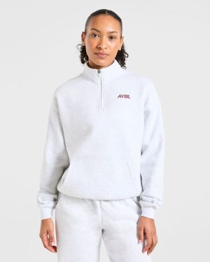 AYBL Sports Club Oversized 1/4 Zip Pullover - Grey Marl/Burgundy