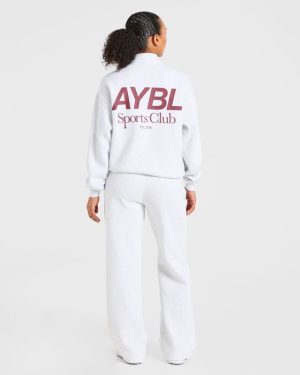AYBL Sports Club Oversized 1/4 Zip Pullover - Grey Marl/Burgundy