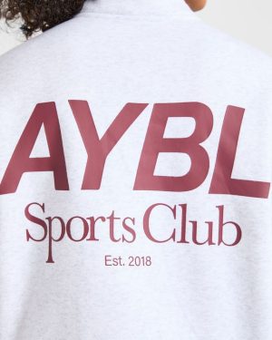 AYBL Sports Club Oversized 1/4 Zip Pullover - Grey Marl/Burgundy