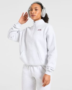 AYBL Sports Club Oversized 1/4 Zip Pullover - Grey Marl/Burgundy