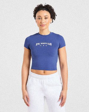 Sports Club Varsity Baby Tee - Cobalt: The Ultimate Rest Day Essential