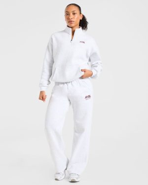 AYBL Sports Club Oversized 1/4 Zip Pullover - Grey Marl/Burgundy