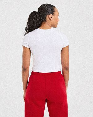 Sports Club Varsity Baby Tee - White/Red: The Ultimate Rest Day Essential