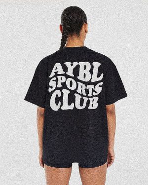 Sports Club Wavy Oversized T-Shirt - Black