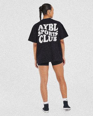Sports Club Wavy Oversized T-Shirt - Black