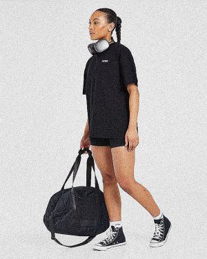 Sports Club Wavy Oversized T-Shirt - Black