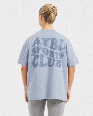 Sports Club Wavy Oversized T Shirt - Dusty Blue: The Ultimate Comfort Essential