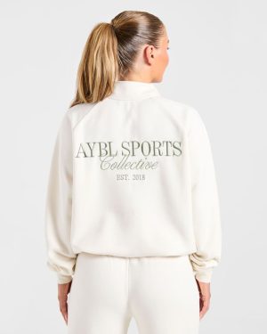 Sports Collective Oversized 1/4 Zip Pullover - Off White/Green