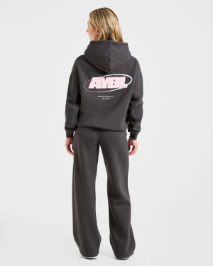 Sports Essentials Oversized Straight Leg Joggers - Charcoal/Pink
