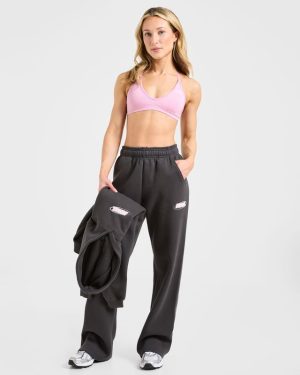 Sports Essentials Oversized Straight Leg Joggers - Charcoal/Pink