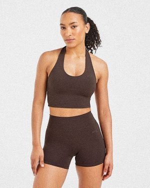 Staple Halterneck Crop Top - Coffee Brown: The Ultimate Workout Essential