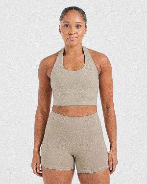 Staple Halterneck Crop Top - Muted Taupe: The Ultimate Workout Essential