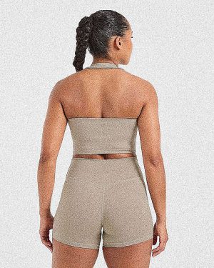 Staple Halterneck Crop Top - Muted Taupe: The Ultimate Workout Essential