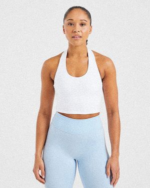 Staple Halterneck Crop Top - White: The Ultimate Workout Essential