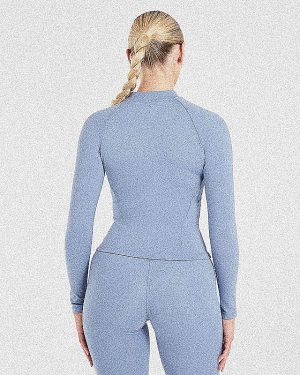 Staple Longline Zip Jacket - Slate Blue: The Ultimate Sculpting Activewear Essential