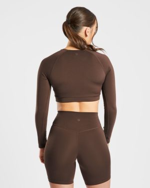 Staple Long Sleeve Crop Top - Brown | Premium Sculpting Activewear