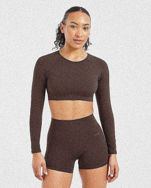 Staple Long Sleeve Crop Top - Coffee Brown: The Ultimate Sculpting Workout Essential