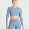 Staple Long Sleeve Crop Top - Slate Blue: The Ultimate Sculpting Workout Essential