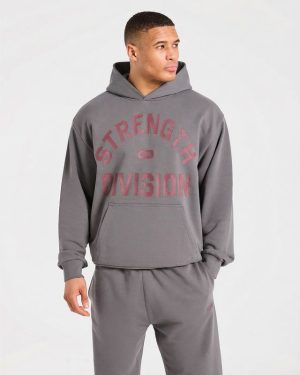 Strength Division Oversized Hoodie - Charcoal/Red: The Ultimate Comfort & Performance Blend