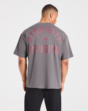 Strength Division Oversized T-Shirt: The Ultimate Charcoal/Red Streetwear Essential
