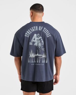Strength Of Titans Oversized T Shirt - Deep Ocean Blue
