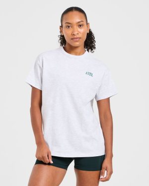 Strong Women Graphic Oversized T Shirt - Grey Marl/Green