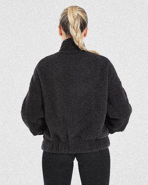 Ultimate Comfort: Varsity Oversized Fleece Zip Up Jacket in Black