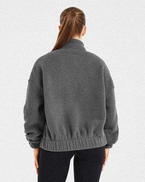 Varsity Oversized Fleece Zip Up Jacket - Charcoal: The Ultimate Comfort Solution