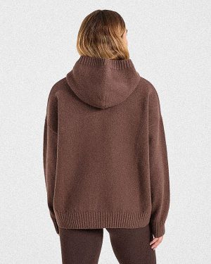 Varsity Oversized Knitted Hoodie - Brown