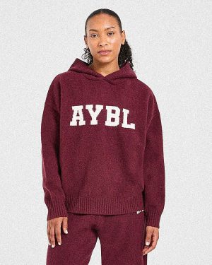 Varsity Oversized Knitted Hoodie - Burgundy: The Ultimate Comfort Statement