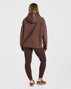 Varsity Oversized Knitted Hoodie - Brown