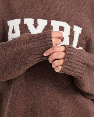 Varsity Oversized Knitted Hoodie - Brown