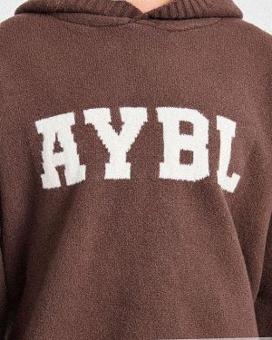 Varsity Oversized Knitted Hoodie - Brown