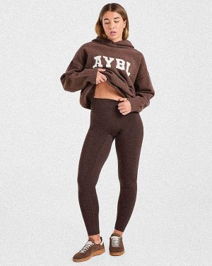 Varsity Oversized Knitted Hoodie - Brown