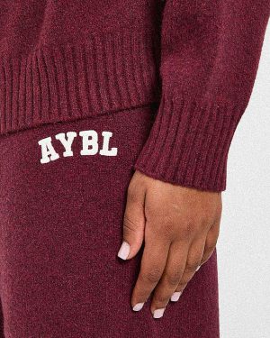 Varsity Oversized Knitted Hoodie - Burgundy: The Ultimate Comfort Statement