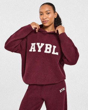 Varsity Oversized Knitted Hoodie - Burgundy: The Ultimate Comfort Statement
