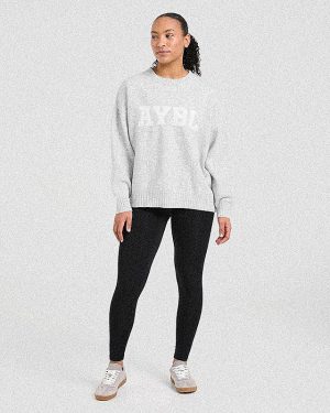 Varsity Oversized Knitted Sweater - Grey Marl: The Ultimate Comfort Essential