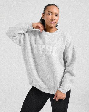 Varsity Oversized Knitted Sweater - Grey Marl: The Ultimate Comfort Essential